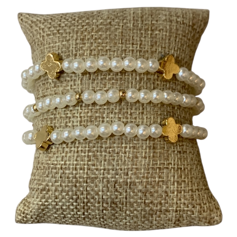 84656  CLOVER PEARL BEADED BRACELET SET