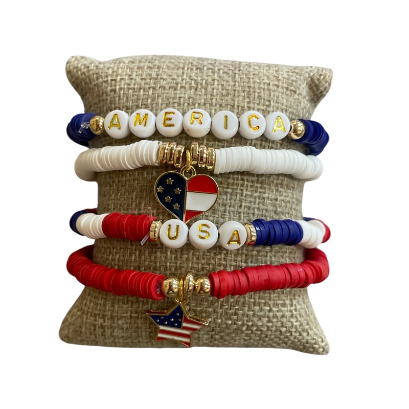 84663 HEART & STAR CHARM WOOD 4 PC SET BRACELET