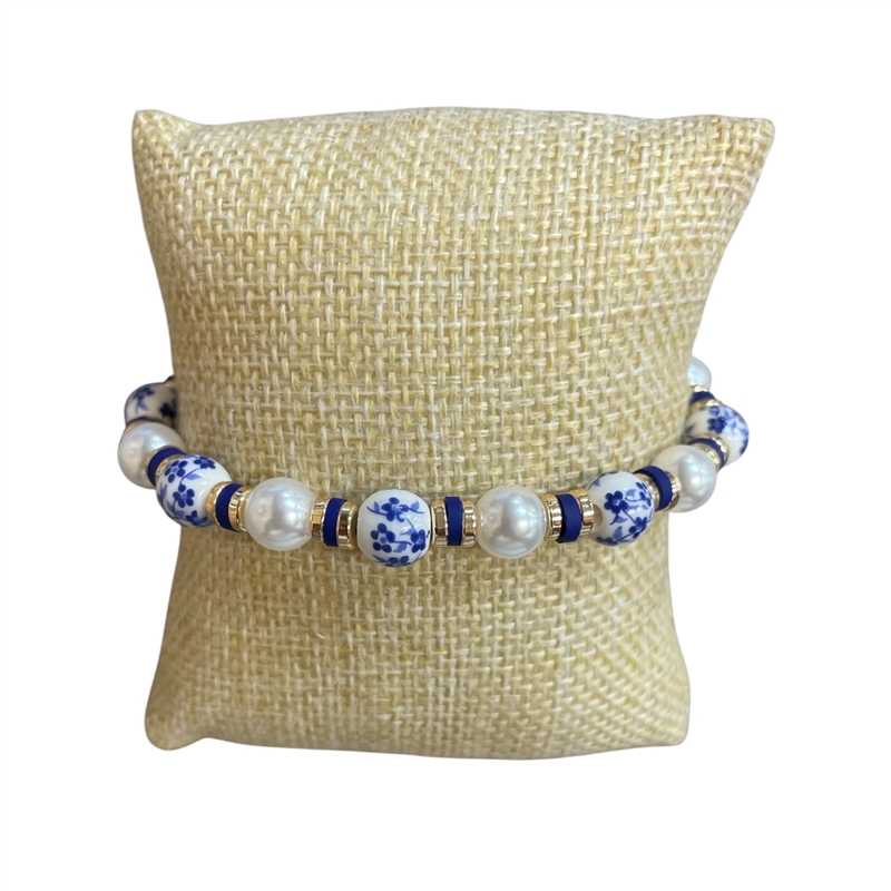 84668 FLORAL & PEARL BEADED BRACELET