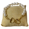 84678 GOLD CHARM PEARL BEADED STRETCH BRACELET