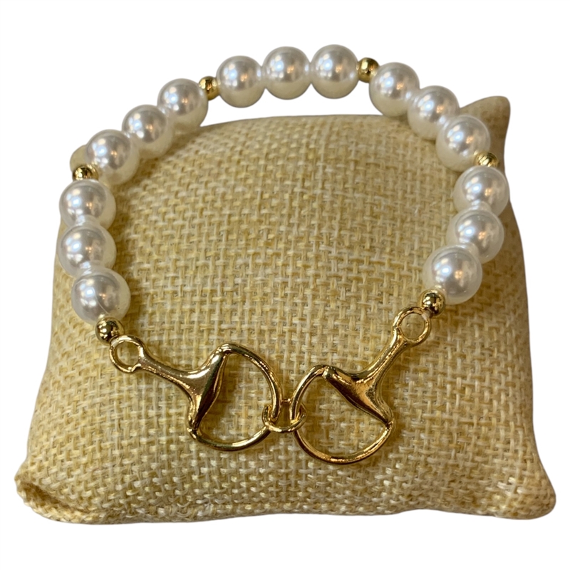 84678 GOLD CHARM PEARL BEADED STRETCH BRACELET