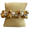 84686 GOLD RHINESTONE & PEARL CHUNKY STRETCH BRACELET