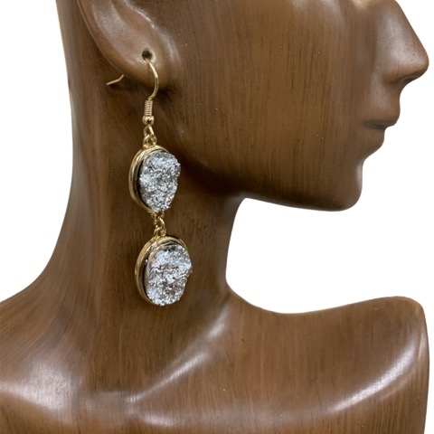 8787TN TWO STONE  DRUZY DANGLE EARRINGS