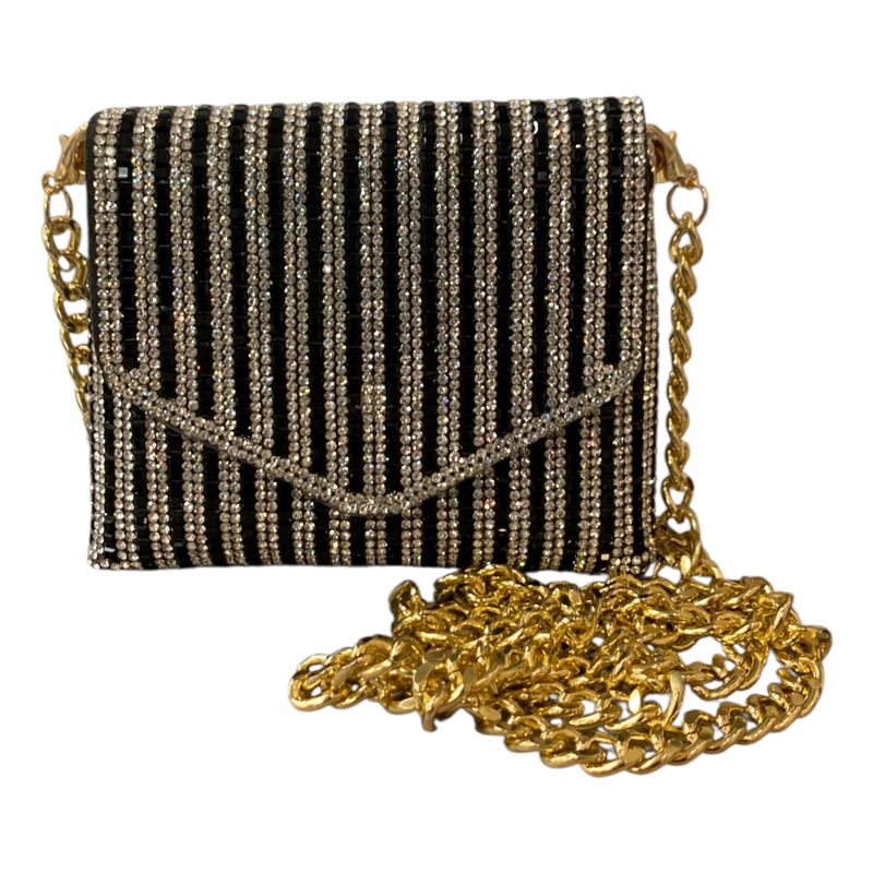 8801 BLACK & SILVER RHINESTONE MICRO CROSS BODY BAG