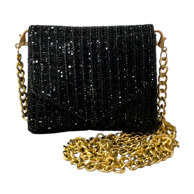 8804 BLACK SQUARE RHINESTONE MICRO CROSS BODY BAG
