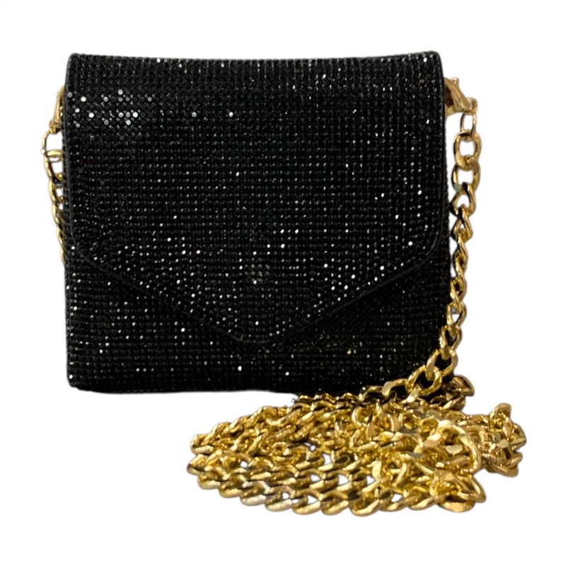 8806 BLACK RHINESTONE MICRO CROSS BODY BAG
