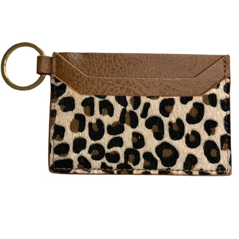 917 BROWN  LEOPARD COW HIDE C C HOLDER 100% GENUINE HAIR FRONT ONLY WALLET