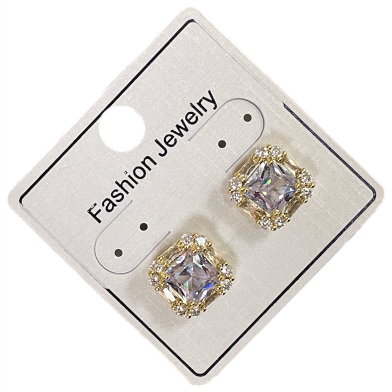 925CE  CLEAR GOLD  SQUARE EARRINGS