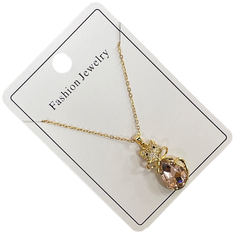 925CT GOLD CAT PINK STONE NECKLACE
