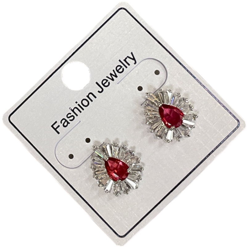 925DR TEARDROP RED STONE IN CENTER EARRINGS