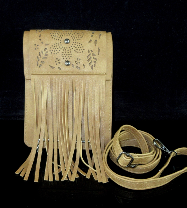 9478T FLOWER FRINGE LIGHT BROWN CROSS BODY BAG