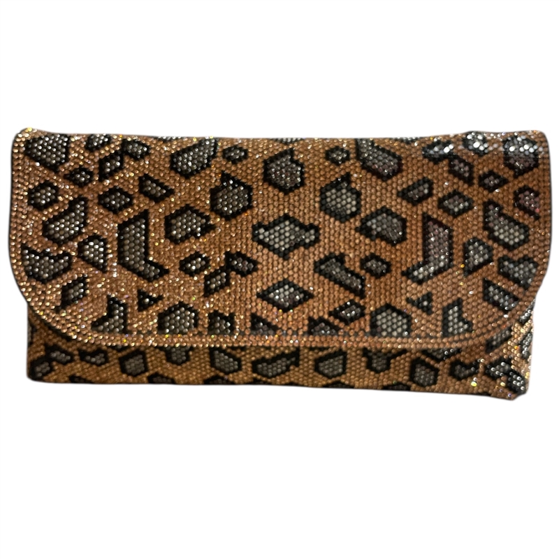 970BW  LEOPARD BROWN  RHINESTONE BAG
