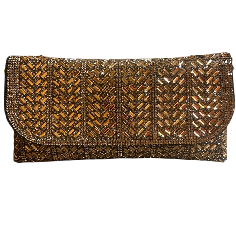 970CH  CHAMPAGNE GOLD  RHINESTONE BAG