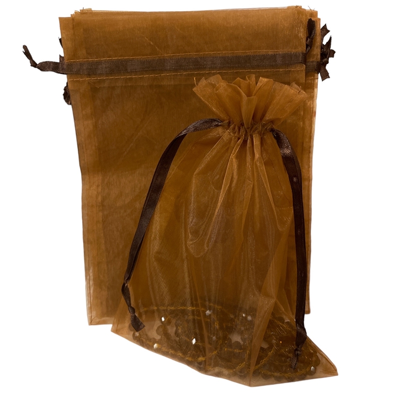A1003BWN BROWN ORGANZA FABRIC BAGS