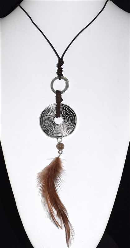 A25 CORD BEAD FEATHER NECKLACE