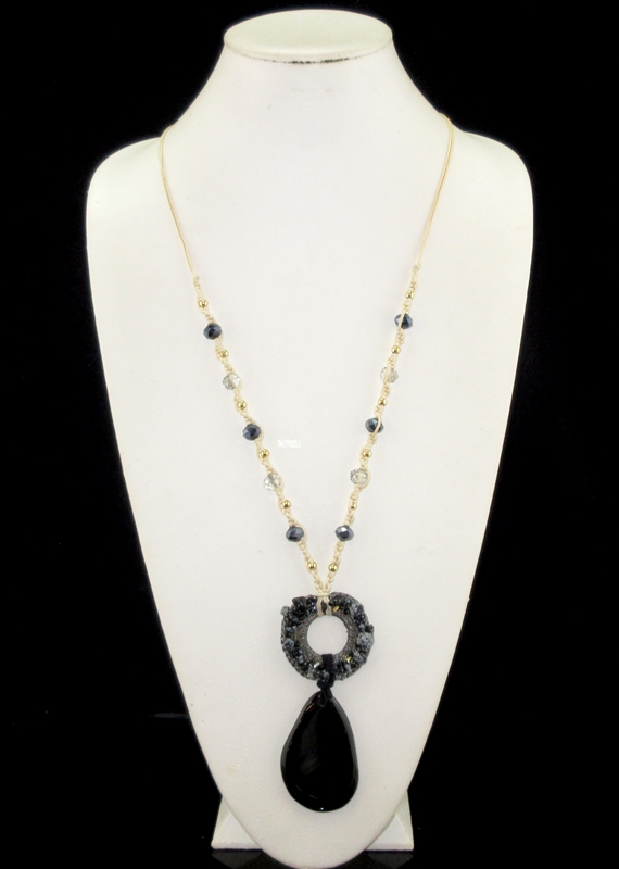 A3806 KNITTED MULTI BEADED STONE LONG NECKLACE