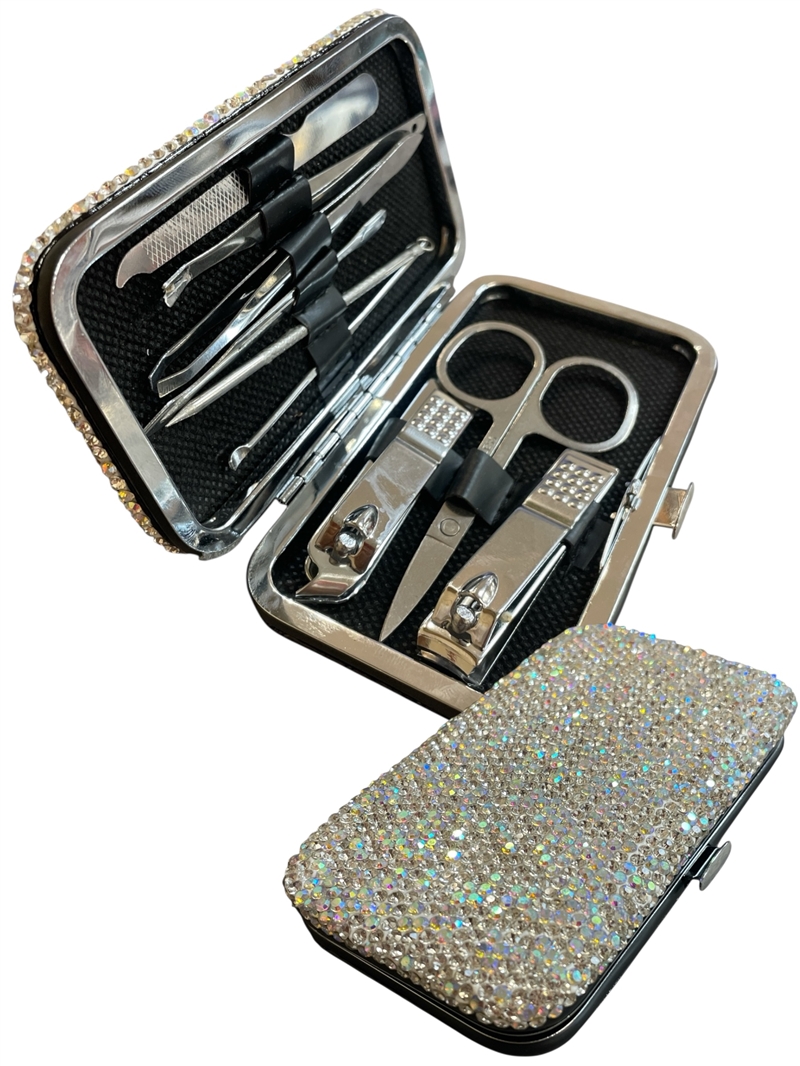A740 AB SILVER RHINESTONE TRAVEL MANICURE SET