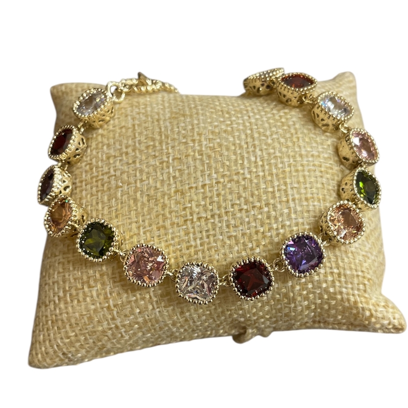 A9121GM   14KG PLATED MULTI COLOR CUBIC ZIRCONIA CRYSTAL  BRACELET