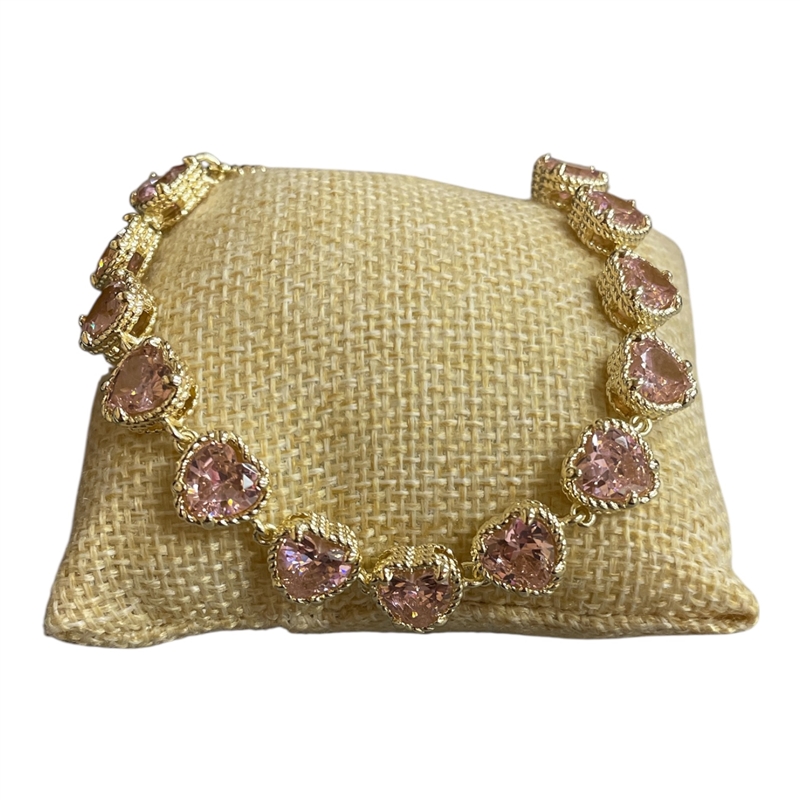 A9121G  14KG PLATED PINK HEART CUBIC ZIRCONIA CRYSTAL  BRACELET