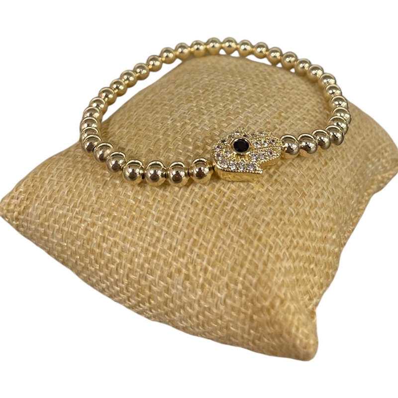 A9467 HAND BEADED GOLD STRETCH RHODIUM PLATED BRACELET
