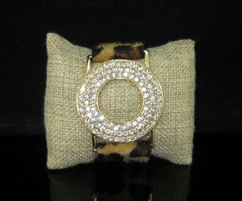 AB1966 RHINESTONE CIRCLE LEOPARD PRINT SNAP ON BRACELET