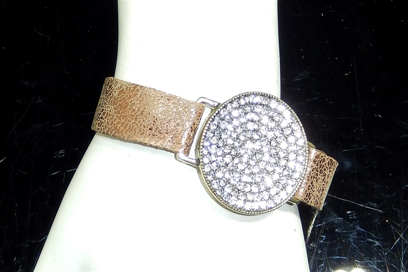 AB1968 RHINESTONE SOLID CIRCLE LEATHER BRACELET