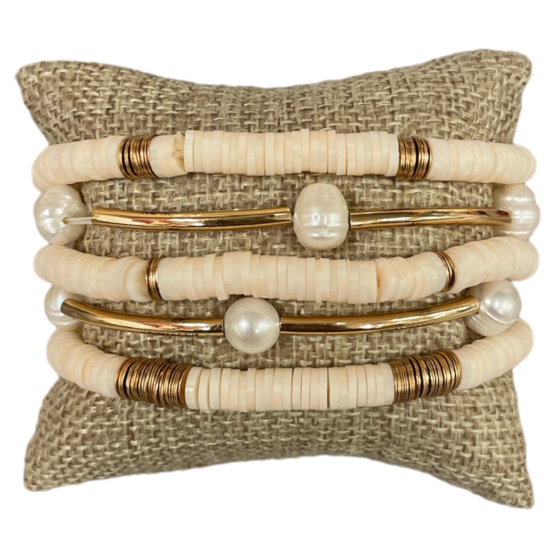 AB2878 RUBBER DISC AND PEARL BEADED 5PCS SET BRACELET