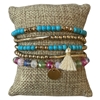AB4730 TURQUOISE & GOLD MULTI BEADED BRACELET SET