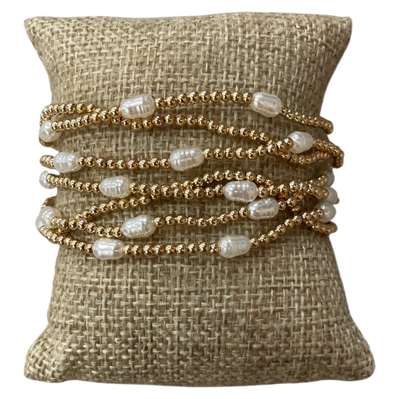 AB4945 GOLD BEADED SMALL PEARL 7 PCS BRACELET SET