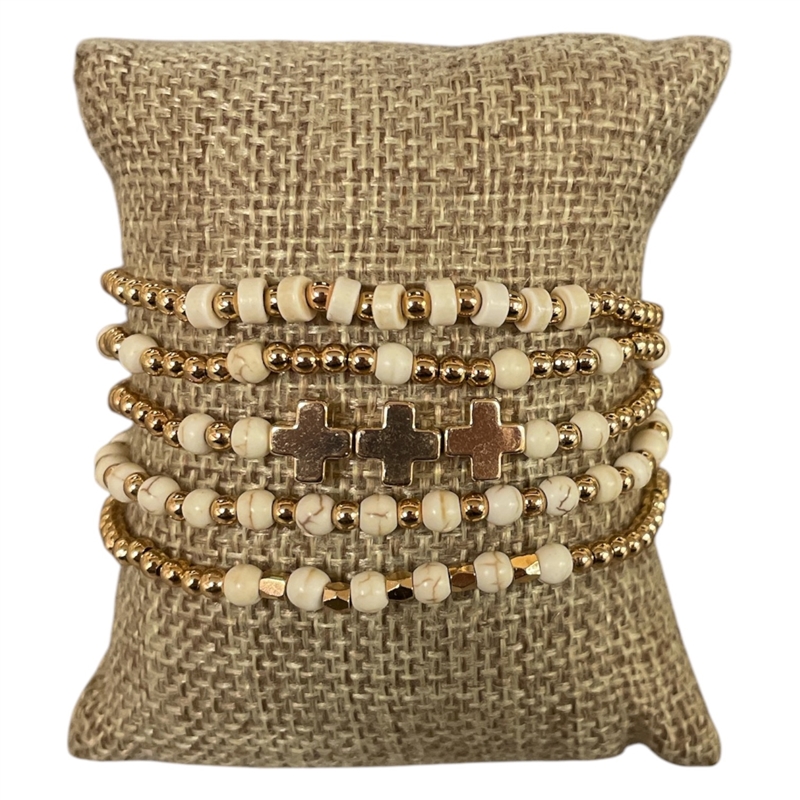 AB5649 GOLD CROSS BEADED BRACELET SET