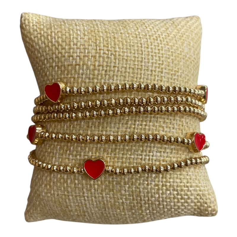 AB5700R   RED  HEARTS  BEADED 5PCS SET BRACELET