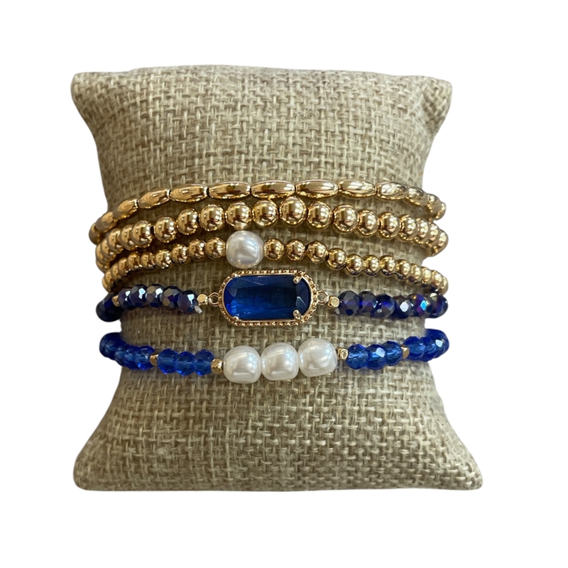 AB5793 5 LAYERED CYRSTAL BEADED & PEARL BRACELET