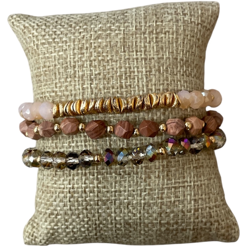 AB5879 PINK MULTI CRYSTAL BEADED 3PCS BRACELET