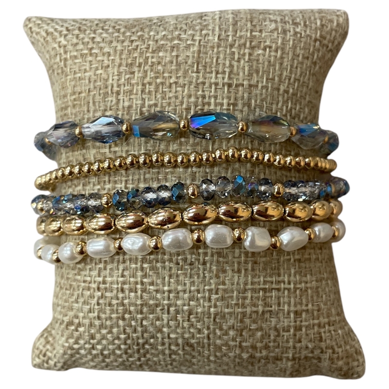 AB5894 PEARL & CRYSTAL 5PCS SET BRACELET