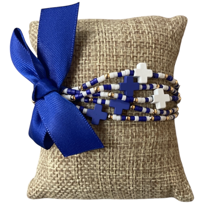 AB6063B BLUE & WHITE   CROSS BEADED 5PCS BRACELET