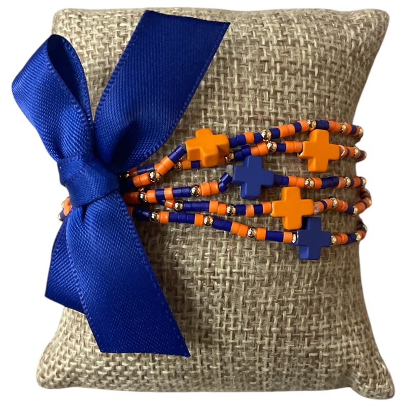 AB6063N ORANGE & NAVY  CROSS BEADED 5PCS BRACELET