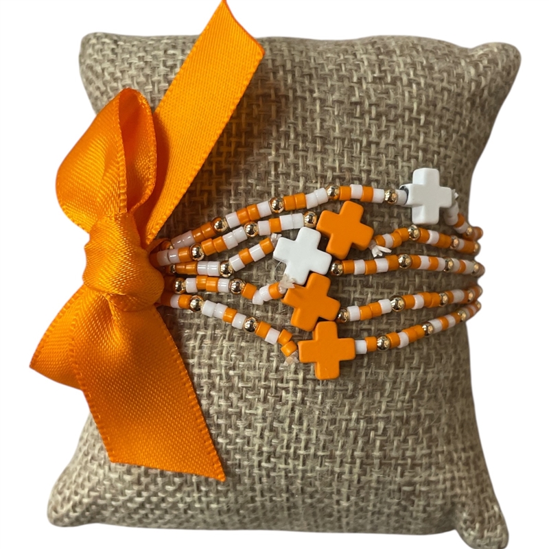 AB6063O ORANGE & WHITE CROSS BEADED 5PCS BRACELET