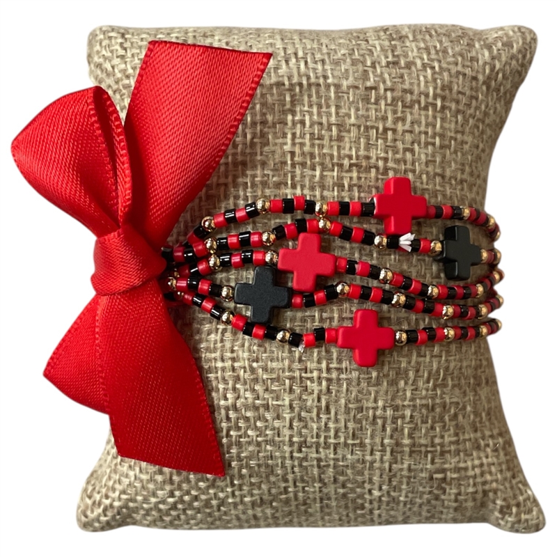 AB6063R RED BLACK  CROSS BEADED 5PCS BRACELET