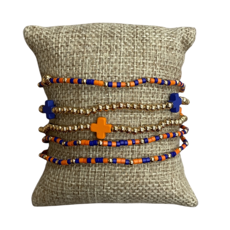 AB6064OB ORANGE BLUE CROSS BEADED 5PCS BRACELET