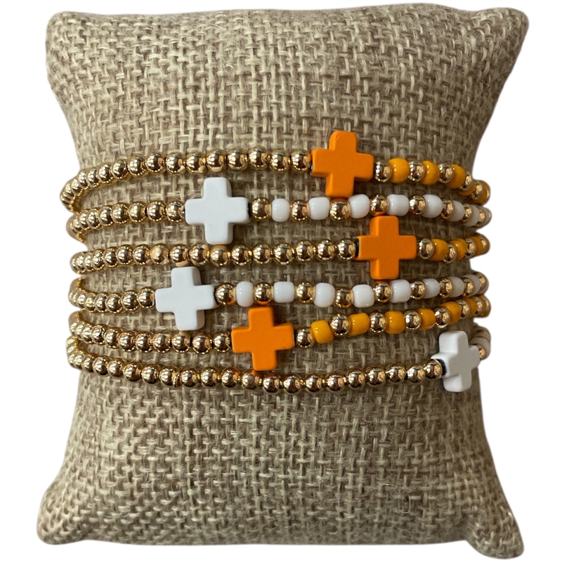 AB6065 ORANGE & WHITE CROSS BEADED 6PC BRACELET