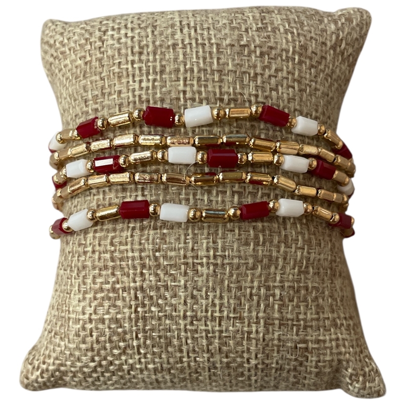 AB6096BG GOLD BURGUNDY WHITE BEADED 5PCS BRACELET