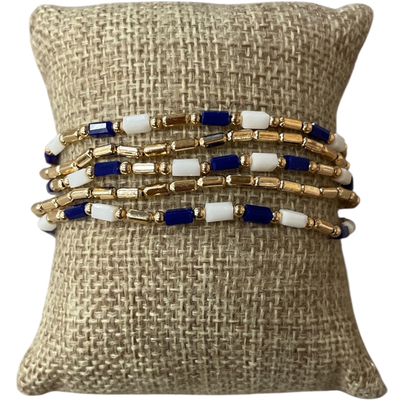 AB6096BL GOLD BLUE WHITE BEADED 5PCS BRACELET