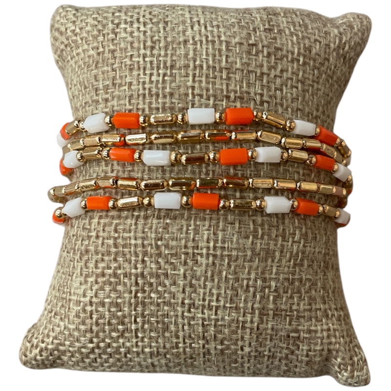 AB6096OR GOLD ORANGE WHITE BEADED 5PCS BRACELET