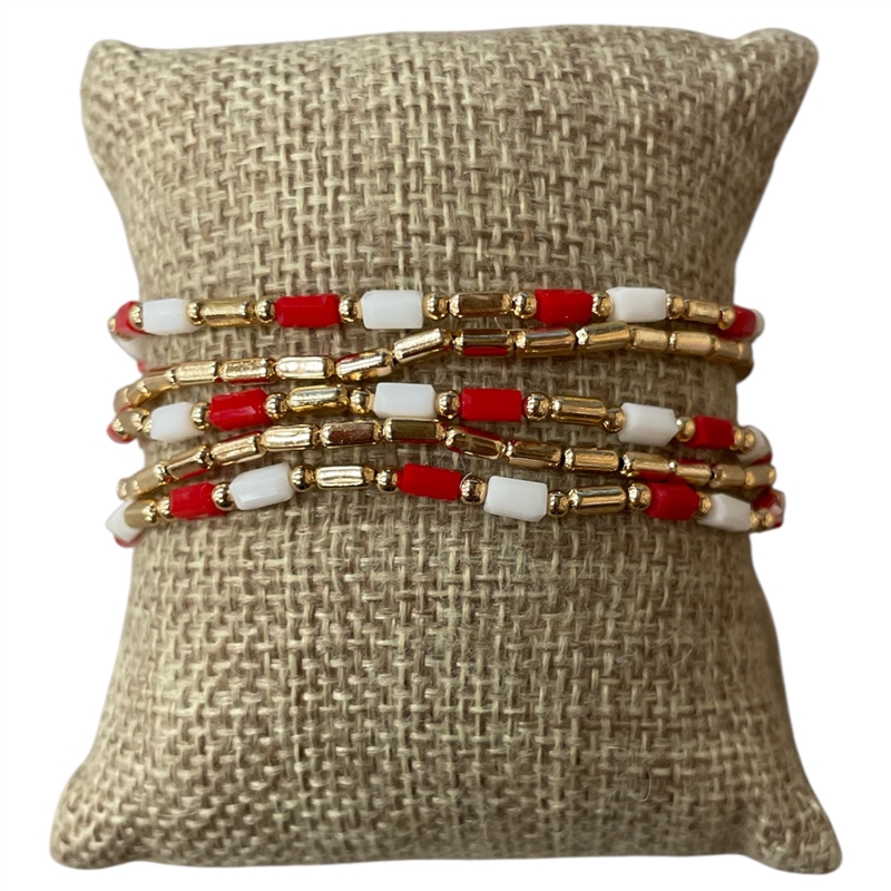 AB6096RD GOLD RED WHITE BEADED 5PCS BRACELET