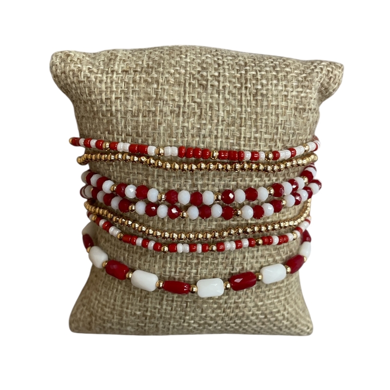 AB6099 BURGUNDY WHITE CRYSTAL BEADED 7PCS BRACELET