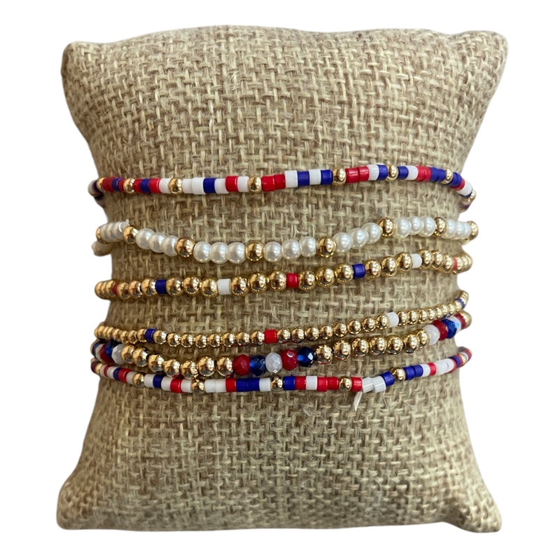 AB6124 CROSS PEARL 6 PC SET BEADED BRACELET