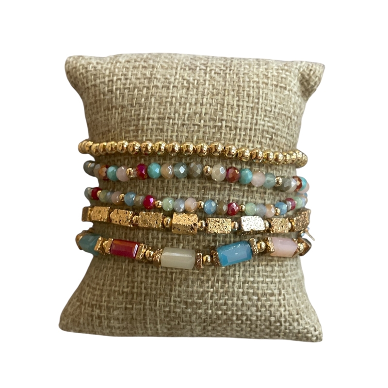 AB6141 5 LAYERED CRYSTAL  BEADED BRACELET
