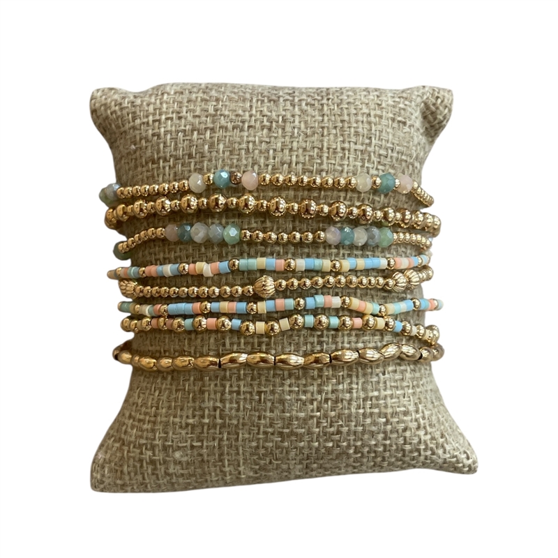 AB6143 8 LAYERED CRYSTAL & BEADED BRACELET