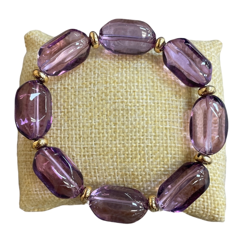 AB6261PU PURPLE ACRYLIC BEADED STRETCH BRACELET