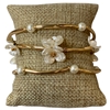 AB6266 WHITE FLOWER GOLD & PEARL BEADED BRACELET SET